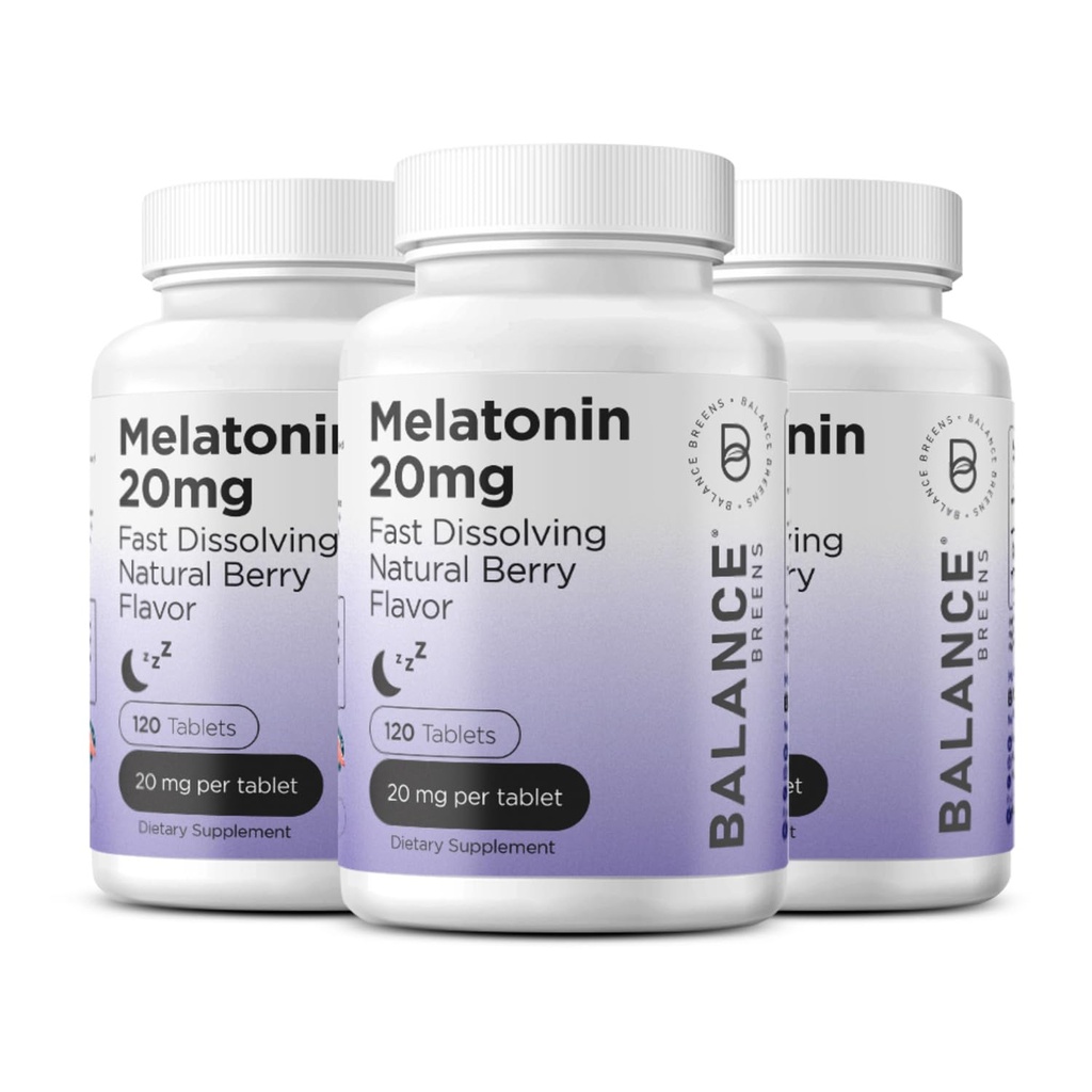 Balancebreens Melatonin 20mg Comprimés à dissolution rapide - Haute puissance, action rapide, soutien de sommeil naturel – Aides au sommeil pour les adultes – Formule non gorgée, sans médicaments – 120 pilules pour dormir