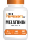 BulkSupplements.com Mélatonine 5 mg de softgels - Mélatonine pour adultes, Supplément de sommeil - 5 mg de mélatonine par portion, sans gluten, 1 softgel par portion, 365 Nombre (paquet de 1)
