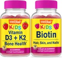 WellJa Vitamin D3+K2 Kids + Biotin Kids, Gummis Bundle - Große Verkostung, Vitamin-Ergänzung, Glutenfrei, GVOfrei, Kaugummi