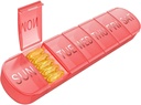 Organisateur hebdomadaire de pilules 1 fois par jour, boîte à pilules de voyage 7 jours Extra gros compartiments Porte-vitamine, récipient quotidien de pilules 7 jours XL Distributeur de médicaments pour l'huile de poisson (rouge)