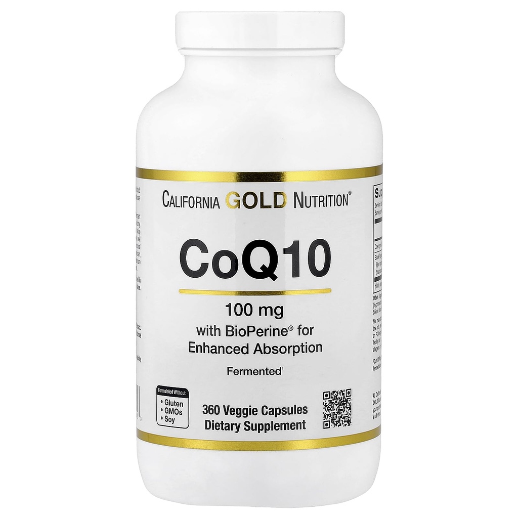 CoQ10 100 mg, Coenzyme Q10 Ubiquinone USP avec Pepper noir Bioperine pour l'absorption améliorée, soutient la fonction mitochondriale*, 360 capsules de Veggie