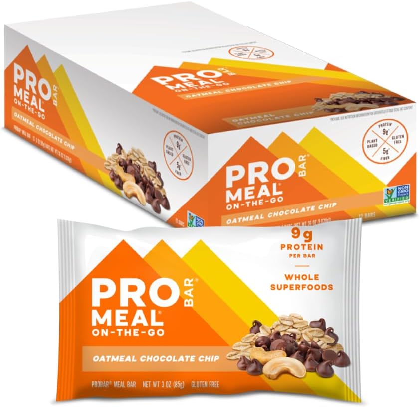 PROBAR - MEAL Bar, Oatmeal Schokoladenchip, Non-GMO, Glutenfrei, Gesund, Pflanzenbasiert, Ganzwertig Zutaten, Natürliche Energie (12 Zähler)