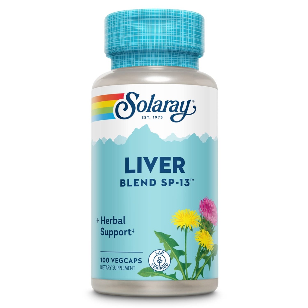 SOLARAY Mélange de foie SP-13 - Support traditionnel à base de plantes avec extrait de chardon de lait, racine de dandelion, ardoise, Kelp, menthe poivrée et minéraux de traces - Garantie de 60 jours, 100 portions, 100 capsules