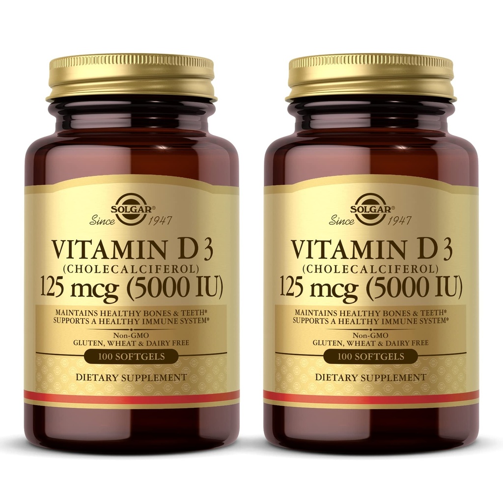 Solgar Vitamin D3 (Cholecalciferol) 10 mcg (400 IU) - 100 Softgels, Paket von 2 - Hilft die Pflege von gesunden Knochen & Zähnen - Immunsystem-Unterstützung - Non-GMO, Glutenfrei, Dairy Free - 200 Gesamt Servierungen