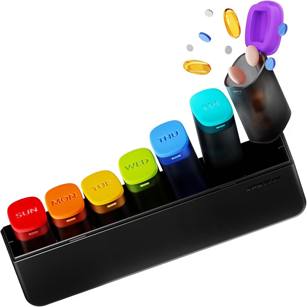 Organisateur hebdomadaire de pilules 1 fois par jour - Pilule de voyage Boîte de 7 jours, grand récipient de cas de pilules de médecine pour les médicaments quotidiens supplément de vitamine Huile de poisson, pilules de semaine portables Organisateurs Distributeur, noir
