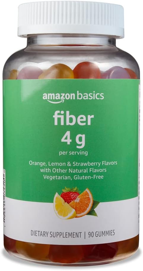 Amazon Basics Gommies en fibre pour la santé et la régularité digestives, orange, citron et saveurs de fraises, 90 comte, paquet de 1 (précédemment Solimo)