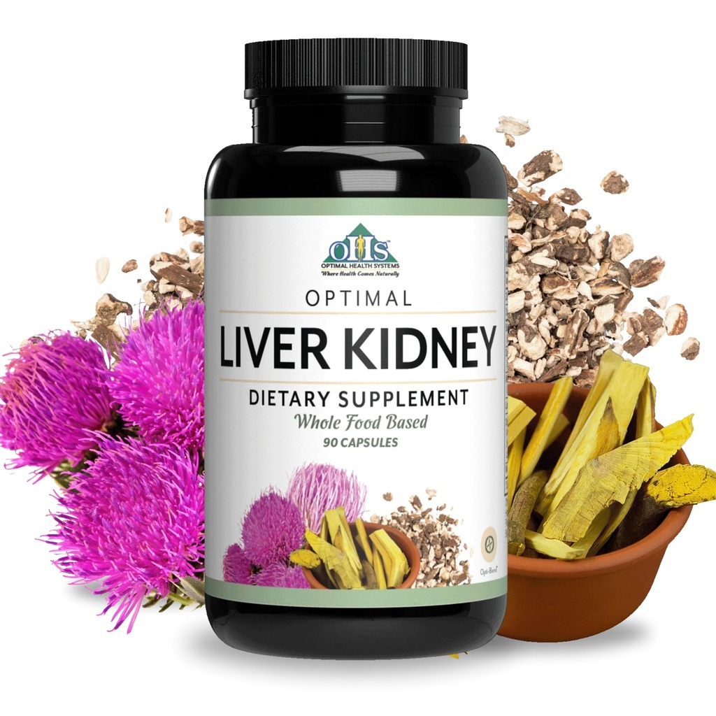 Systèmes de santé optimaux Foie/Kidney (détox et nettoyage) Thistle de lait, dandelion, baies, Molasses + enzymes de la lentille optique pour l'absorption (90 capsules)