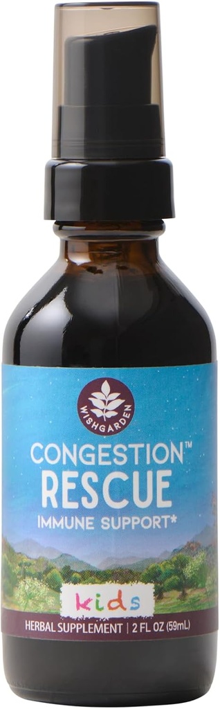WishGarden Herbs Congestion Rescue Immune Support for Kids - Plant-Based Immune Support and Decongestant w/Elderflower, Wild Cherry Bark & Yerba Santa, Supports Upper & Lower Respiratory Systems, 2oz