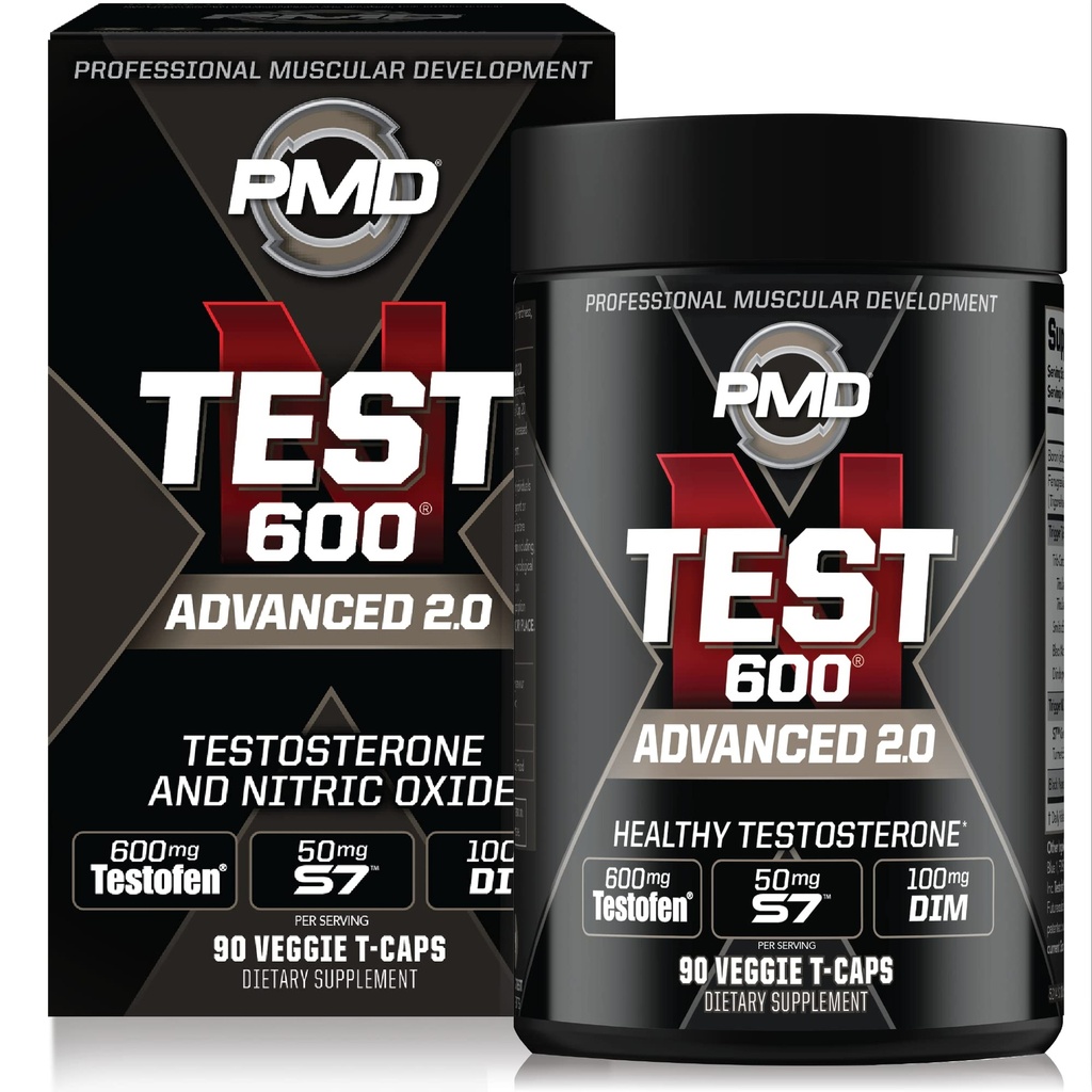 PMD Sports N-Test 600 Booster avancé d'oxyde nitrique pour les hommes - avec testofen cliniquement étudié - Lean muscles et gains de force avec la suppression des œstrogènes (90 Veggie - Caps)