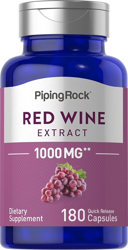 Piping Rock Rotwein Extrakt Kapseln 1000mg | 180 Count | Non-GMO, Gluten kostenlose Ergänzung
