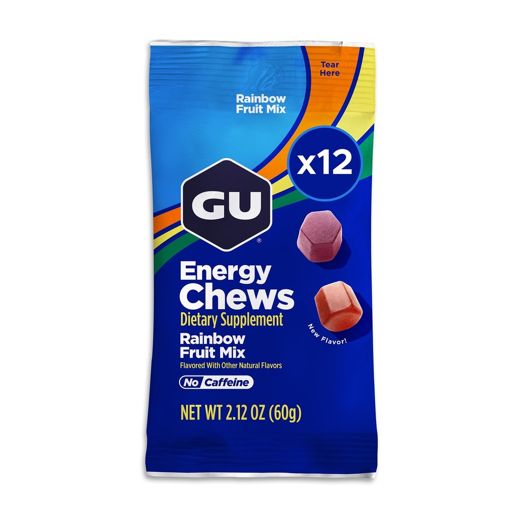 GU Energy Chews, Rainbow Mix - 12 Bags (24 Servings Total)