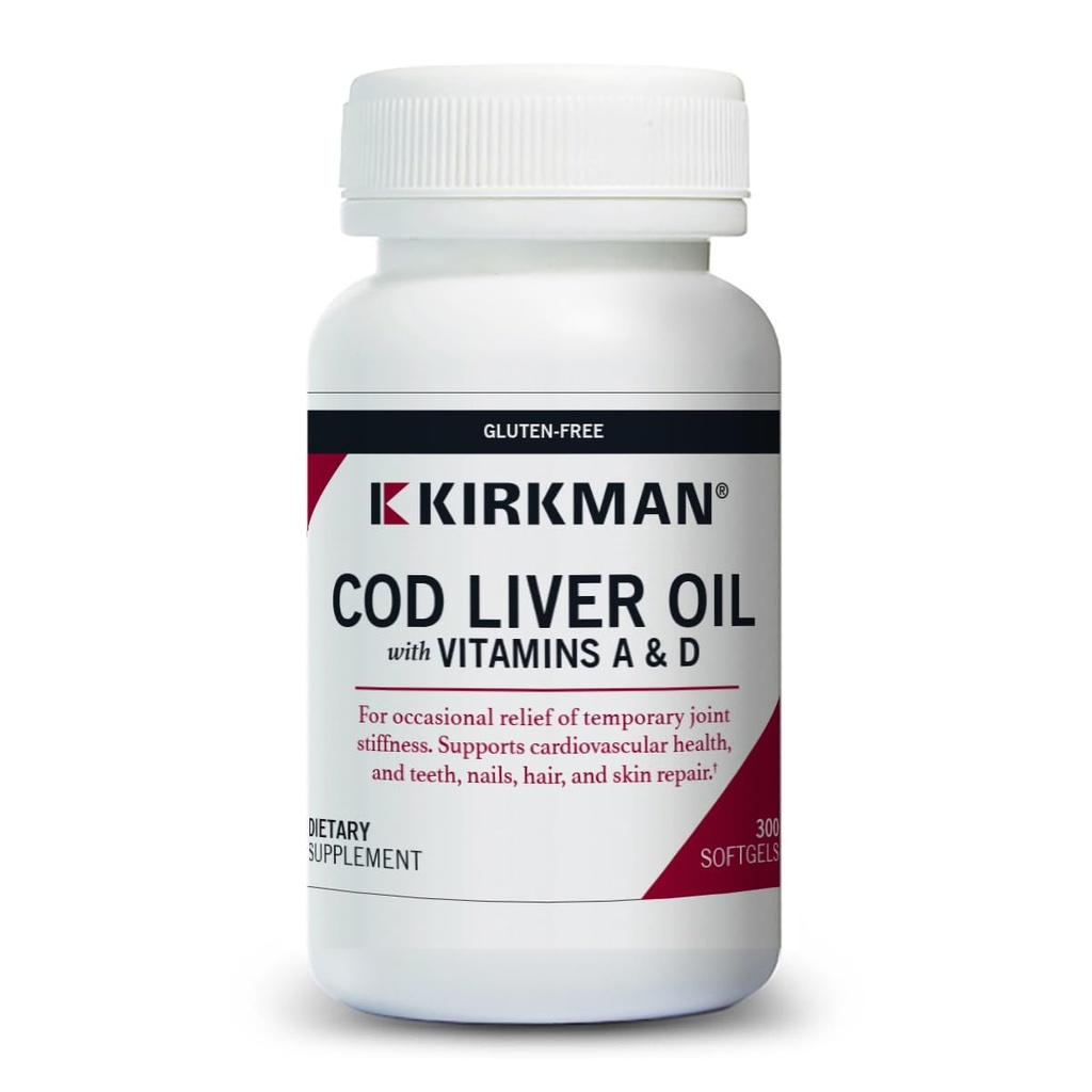 Kirkman - Cod Liver Oil mit Vitamin A & D - 300 Softgels - Essential Fatty Acids - Unterstützt Foundational Health - Allergiker