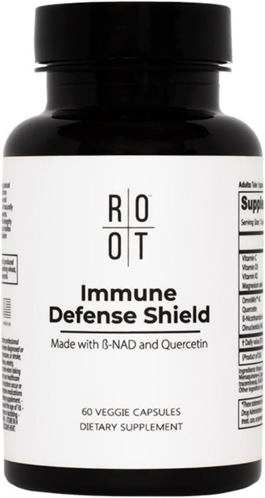 Root Wellness Immununterstützungsergänzung mit Vitamin D C K2, Quercetin und Trace Minerals aus Great Salt Lake, Verdauungsenzyme NAD Ergänzung für Erwachsene, 60 Kapseln