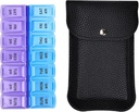 VOFOON Travel Pill Organizer 2 fois par jour, grande AM PM Pill Organizer 7 Day, PU Leather Daily Pill Box Case, Weekly Pill Medicine Organizer for Vitamines Medicine Fish Oils Suppléments (L Size)