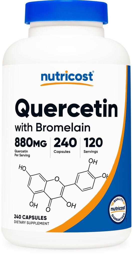 Nutricost Quercetin 880mg, 240 Capsules végétariennes avec Bromelain (165mg) - 120 portions (440mg Quercetin par capsule) - Sans gluten, sans OGM