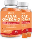 Vegan Omega 3 Gummis, Algae Omega-3 Supplement DHA 240mg, EPA 110mg w/Vitamin B12, CoQ10, Fischöl Alternative für Erwachsene - Gehirn, Knochen, Augen- und Immununterstützung