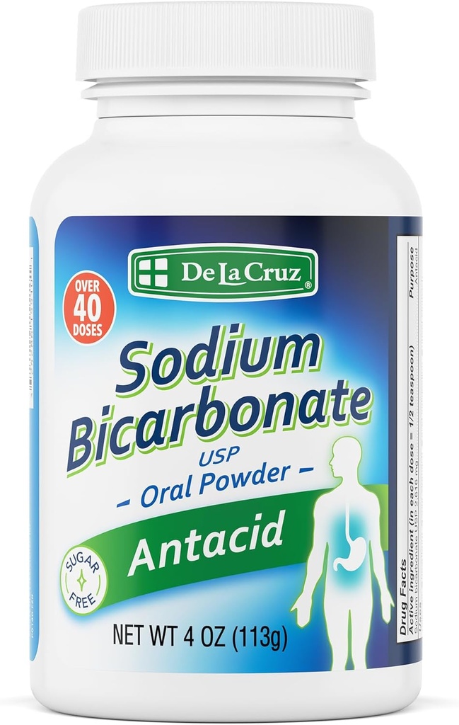 De La Cruz Pure Sodium Bicarbonate - USP Grade Bicarbonat von Soda – 100% reine Back Soda – Aluminium freie Antacid Pulver für Sodbrennen & Verdauung - verpackt in USA, 4 OZ.