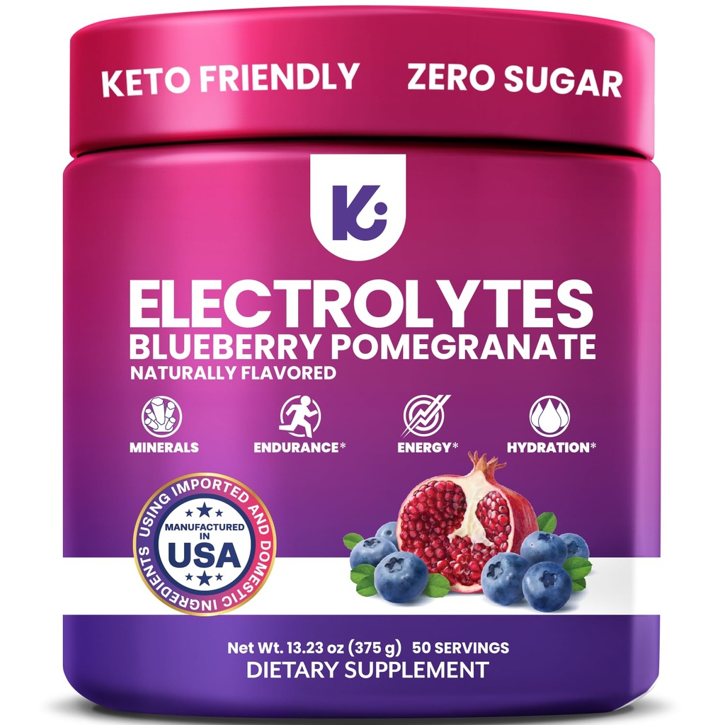 Poudre d'électrolytes de Keppi – Saveur de grenade de bleuet 50 portions – Pas de supplément d'hydratation du sucre avec le potassium, le magnésium, le sodium – Keto, végétalien, ami à jeun, boisson électrolytique Zéro calories