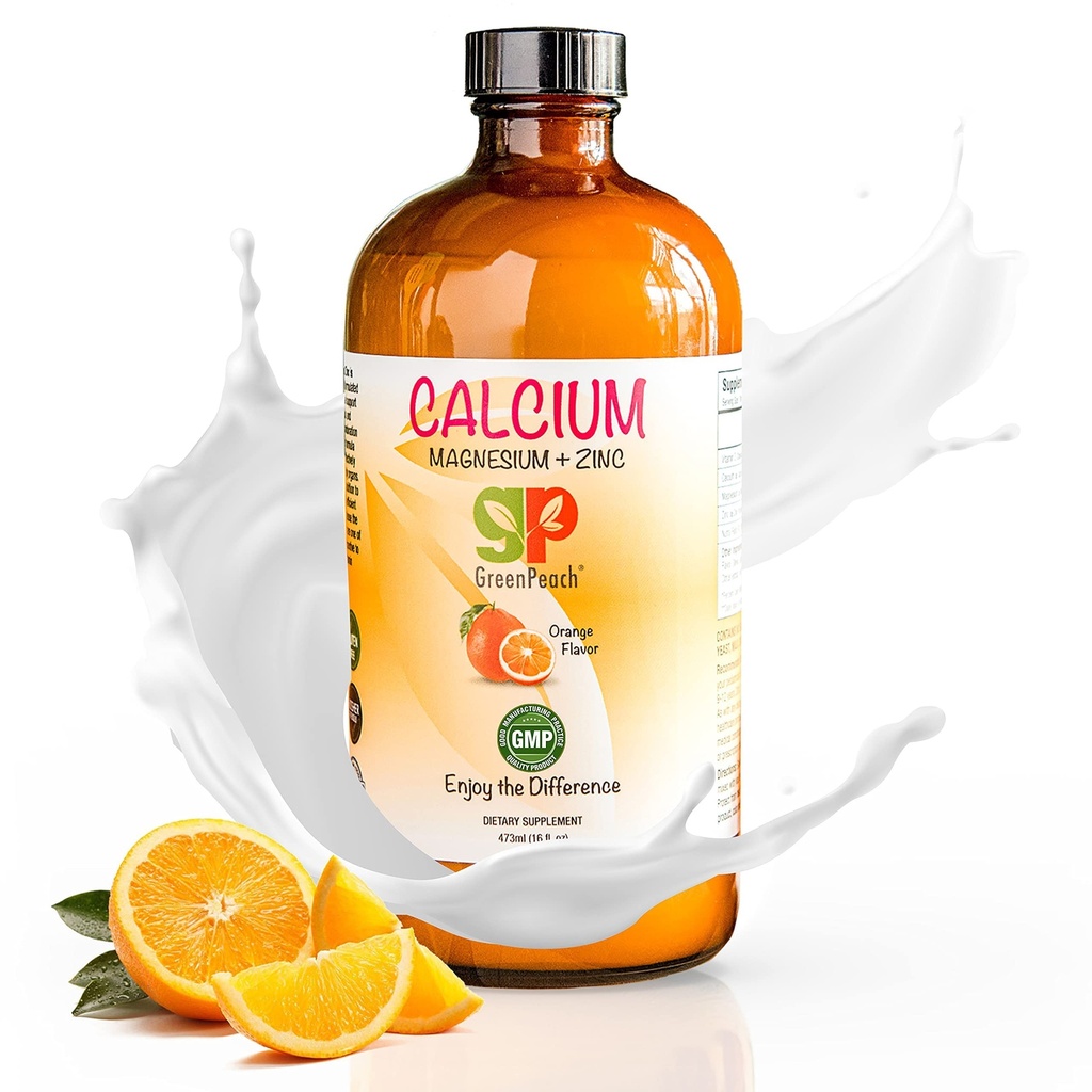 GreenPeach Calcium liquide organique pour enfants - Magnésium, zinc, citrate de calcium et vitamine D3 Calmant Sirop et supplément de calcium liquide, pas de sucre Pas d'arôme artificiel, casher halal végétarien