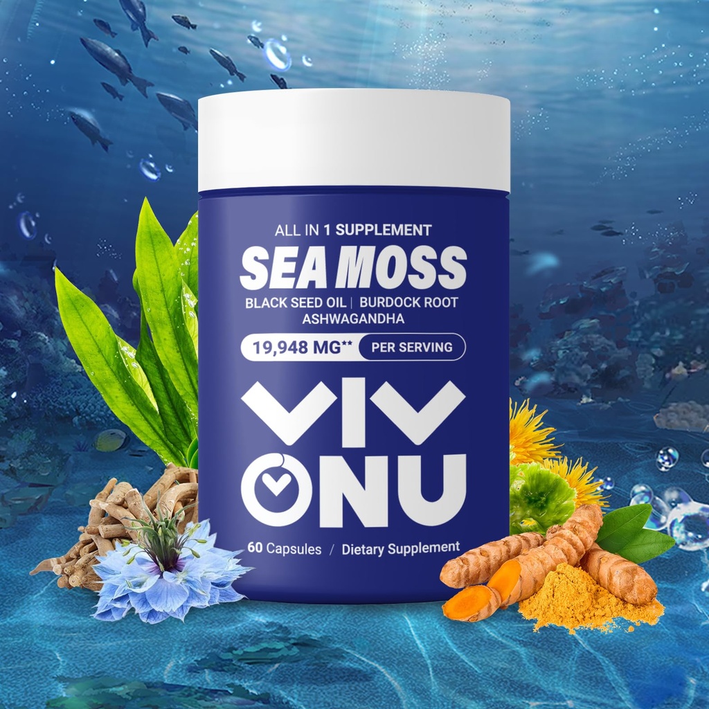 Sea Moss Black Seed Oil Ashwagandha Shilajit Ginger-Sea Moss Kapseln mitBurdock Turmeric Vitamins C & D3 Elderberry Ginger ACV Manuka Dandelion-Immune System,Skin,Energieunterstützung