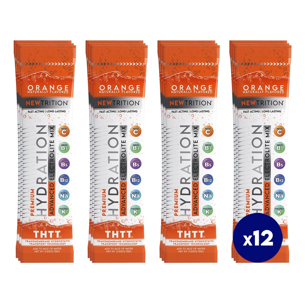 Hydration Powder, Orange Pack von 12 Elektrolyt-Pulver-Packets, Natürlich geschmacksneutrale Hydrating-Packets für Wasser, schnell wirkende Hydrate-Elektrolyten mit Vitaminen B & C, Energy & Recovery