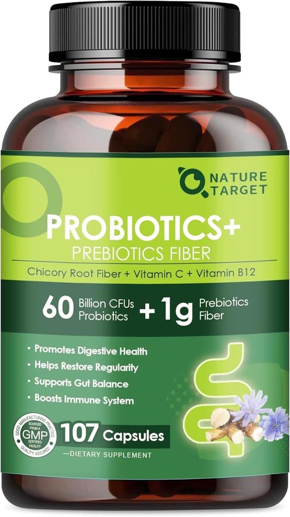 Probiotics for Women Digestive Health with Prebiotic Fiber Supplement with 60 Billion Probiotic for Regularity & Gut Cleanse - Unterstützt Okkasso - 107 Veggie Capsules