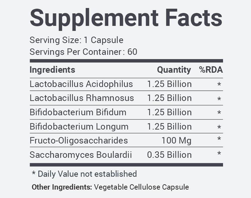 Pre & Probiotics Supplement générique pour la santé de Gut avec 06 bactéries saines Aide Digestion Soutient le trac urinaire Aide à réguler les mouvements de l'intestin