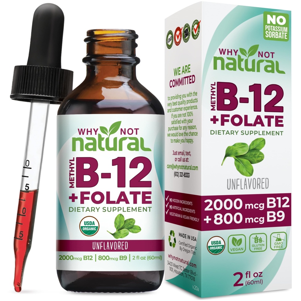 Pourquoi pas la vitamine naturelle B12 Liquide Plus Folate - Bio Sublingual Extra Strength gouttes végétaliennes - supplément de méthyle avec folinique