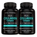Vital Vitamine Multi Collagen Pillen für Damen und Herren (2-Pack) - hydrolysierte Collagen Peptide - Typ I, II, III, V, X - Grass Fed, Non-GMO