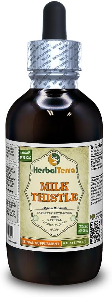 Milk Thistle (Silybum Marianum) Tincture, Organic Dried Seeds Liquid Extract (Markenname: HerbalTerra, Proudly Made in USA) 4 fl.oz (120 ml)