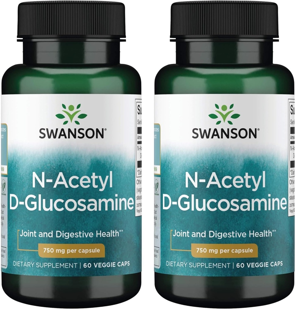 Swanson N-Acetyl D-Glucosamine - Natürliche Ergänzung Förderung von Gelenken Unterstützung und gastrointestinale Gesundheit - Natürliche Formel Unterstützung gesunden Knorpels - (60 Veggie Kapseln, 750mg Jeder) (2 Packung)