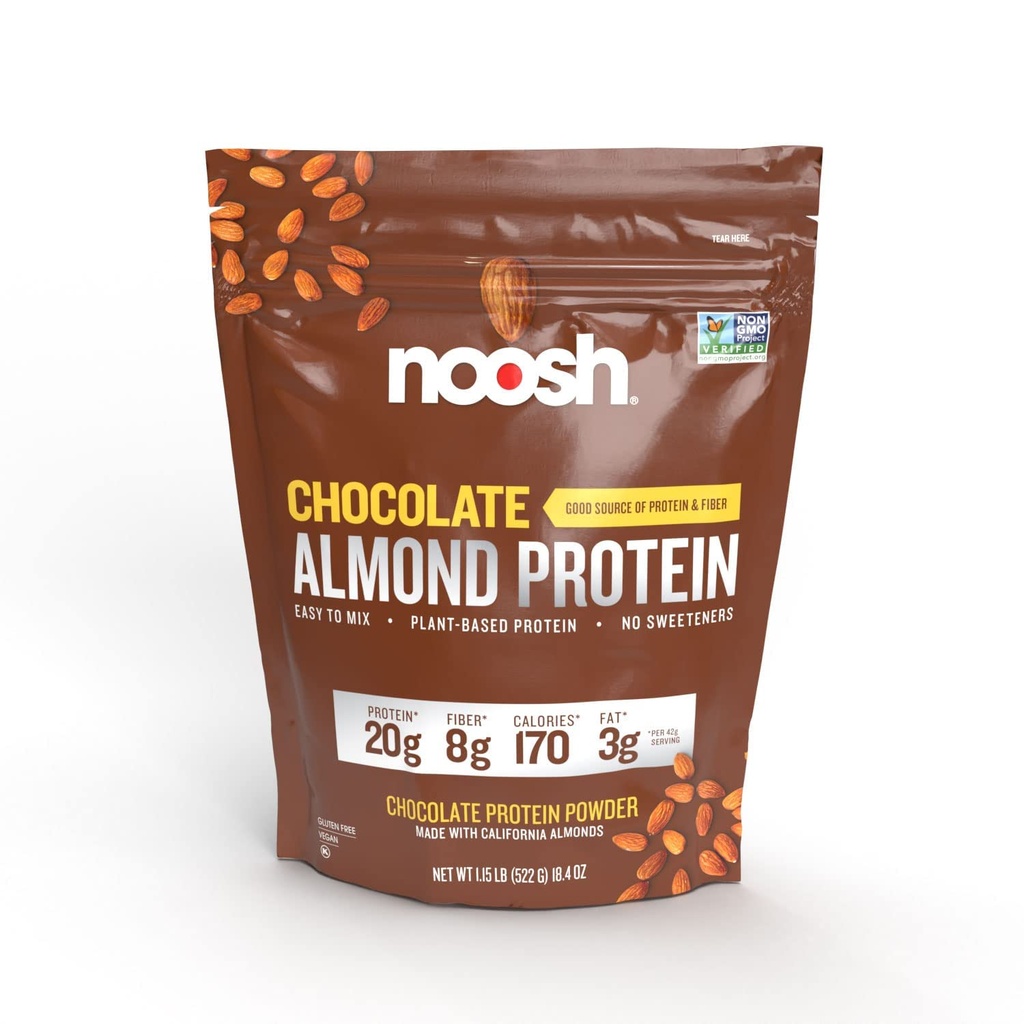 NOOSH à base végétale poudre de protéines d'amande chocolat 43 Gram - poudre de protéines végétales, tous les ingrédients naturels, non-OGM, sans gluten, sans casher, sans arachide, sans soja, sans lait (chocolat)