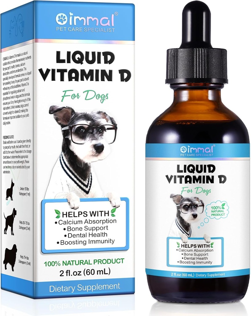 Vitamin D für Hunde, Flüssigkeit D für Hunde, Hunde Vitamine D Tropfen fördern Calciumabsorption, unterstützt Hip & Joint Health und Hundezahngesundheit - Tierergänzungsmittel Flüssige Vitamine D, Bacon Aroma - 2 Fl Oz