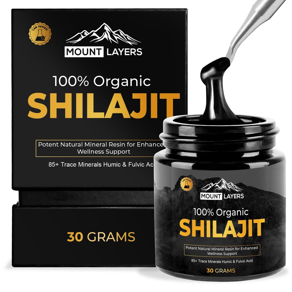 Résine pure Shilajit avec acide fulvic - Himalayan Shilajit pour hommes et femmes avec 85+ minéraux traces - soutient le métabolisme - os santé et système immunitaire - 500mg - 60 portions - 30g Jar