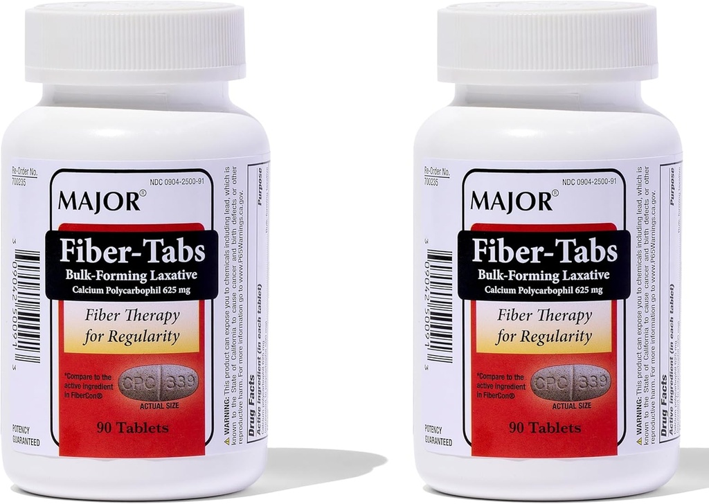 MAJOR Fiber-Tabs 625 Mg Tablets - Fiber Therapy for Regularity - Occasional Constipation Relief für Erwachsene - 90 Count (2 Pack)