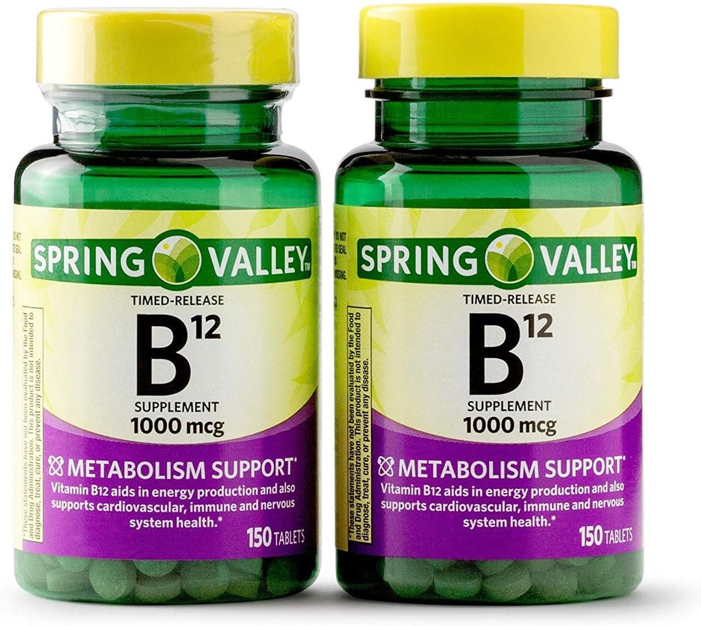 Vaccination de Spring Valley B12 Comprimés de libération chronométrés, 1000 mcg, 150 Compte (paquet de 2, 300 Compte total) (paquet de 150 Compte (paquet de 2))