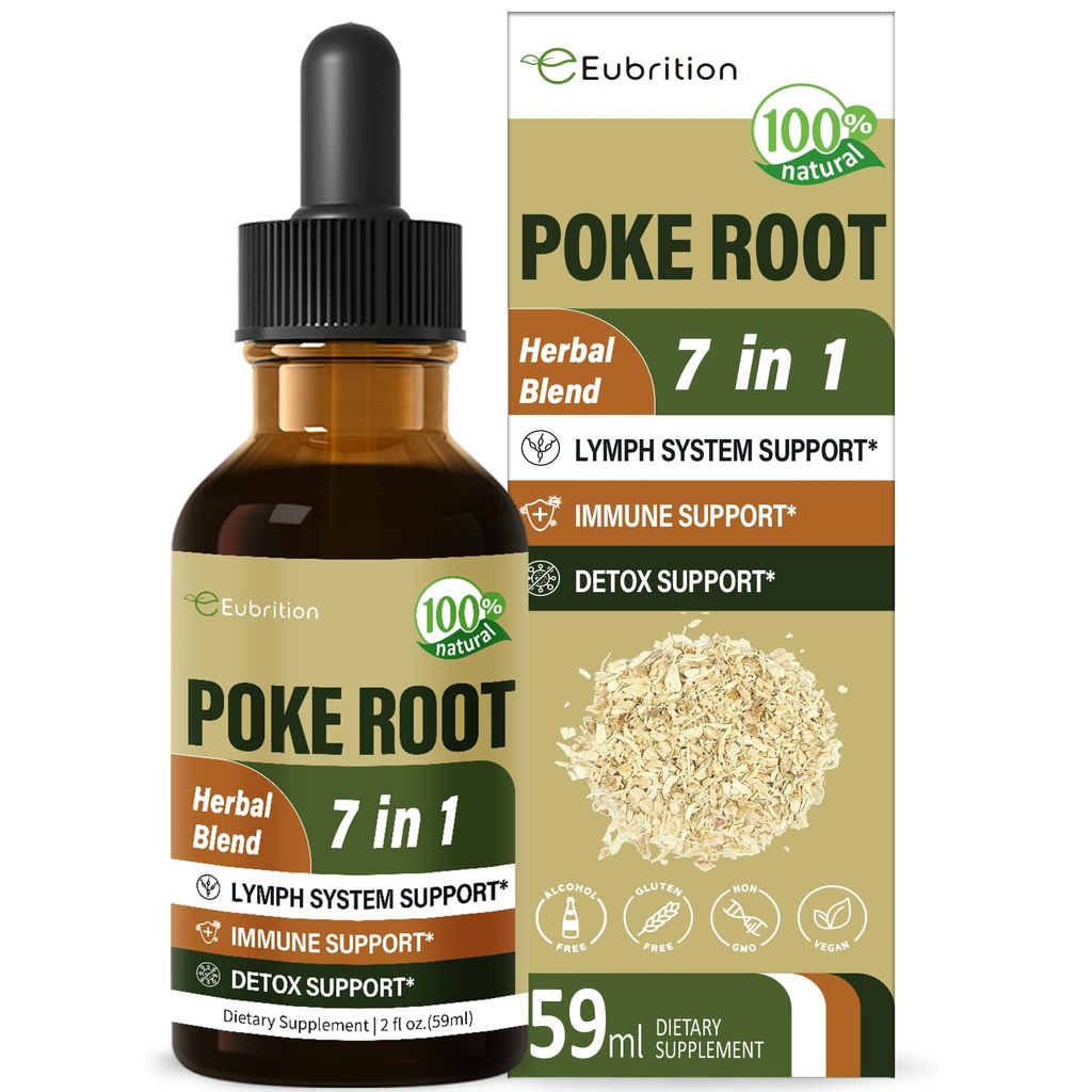 Poke Root Tropfen für Lymphsystem Unterstützung, Lymphatic Drainage Supplement für Lymphödem, 7 in 1 Formel mit Goldenseal Extrakt für Immununterstützung, Dandelion für Detox & Cleanse. 2 Unzen