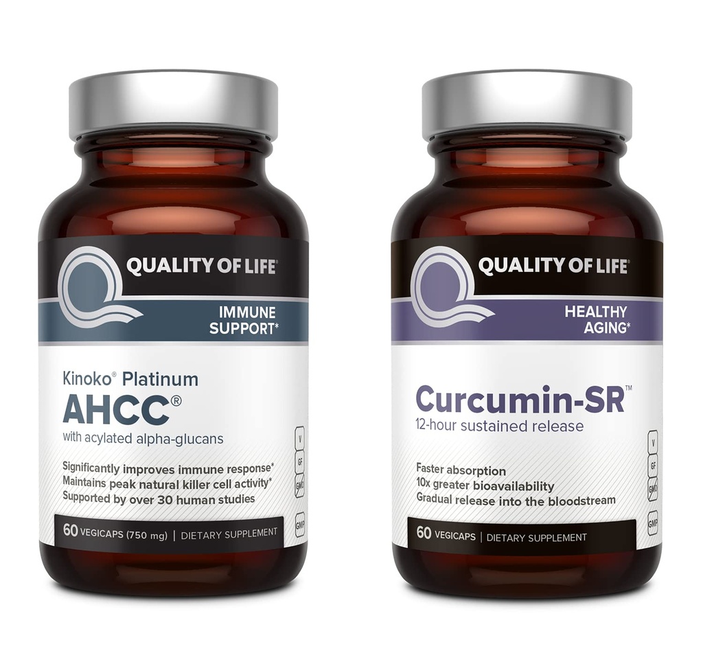 Qualität des Lebens Kinoko Platinum AHCC Pilzextrakt und Microactive Curcumin SR - Immune Bundle