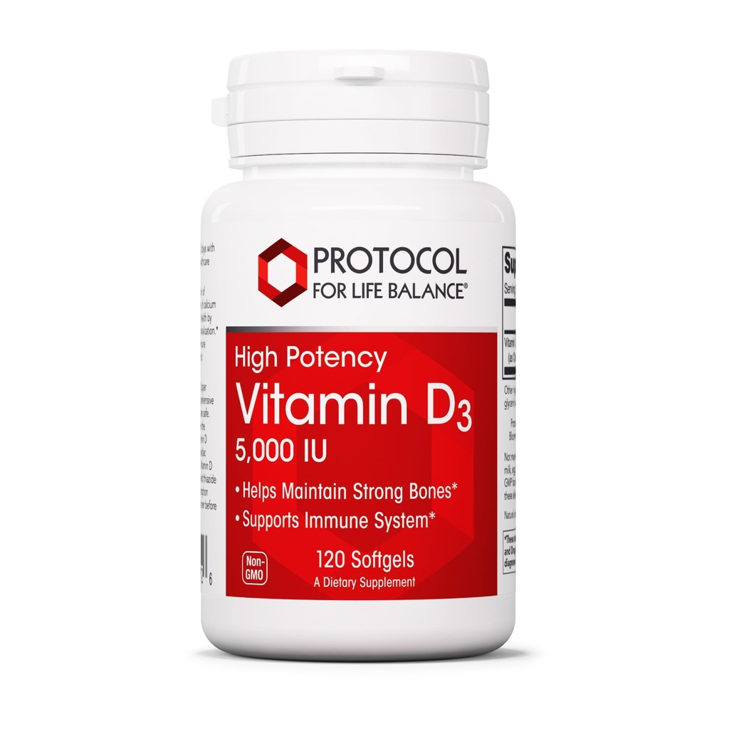 PROTOKOLL FÜR LEBENBILDUNG - Vitamin D3 5000 IU (Hochpotenz) unterstützt Calciumabsorption, Knochen- und Zahngesundheit, Immunsystemfunktion, Nervensystem und kognitive Funktion - 120 Softgels