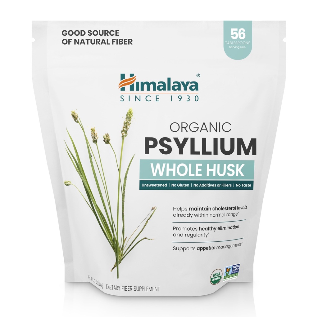 Himalaya Organic Psyllium Whole Husk, Natürliche Tagesfaser-Ergänzung, Regularität, Appetite Management, USDA Certified Organic, Non-GMO, 56-Tablespoon Supply, Unflavored, 12 Oz