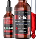 Vegan Liquid B-12 Tropfen – 60 x 5000 mcg Extra Strength Himbeer Flavored Vitamin B12 Flüssige Methylcobalamin sublingual Supplement | Entwickelt, um Absorption & Energie | Glutenfrei