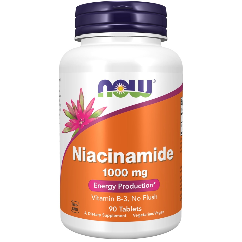 MAINTENANT compléments alimentaires, niacinamide (vitamine B-3) 1000 mg, production d'énergie*, 90 comprimés, blanc, blanc cassé