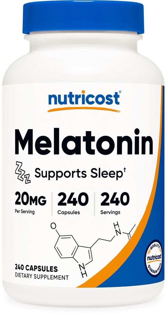 Nutricost Melatonin 20mg, 240 Kapseln, Nicht-GVO & Glutenfrei