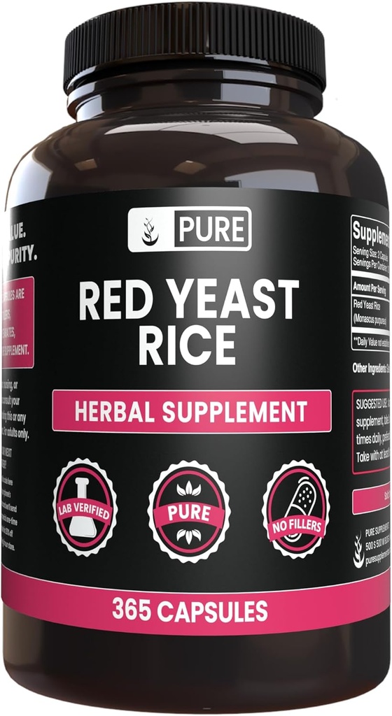 Reine Original Zutaten Rote Hefe Reis Keine Magnesium- oder Reisfüller, Immer rein, Lab Verifiziert (365 Kapseln)
