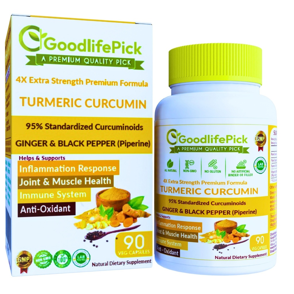 Kurkuma Kapseln extra Stärke mit Ginger & 95% Curcuminoids & Schwarz Pfeffer Extrakt für maximale Vorteile. Alle Natürliche NonGMO NO Rice Pulver NO Stearate NO Silica- 90 Veg Cap