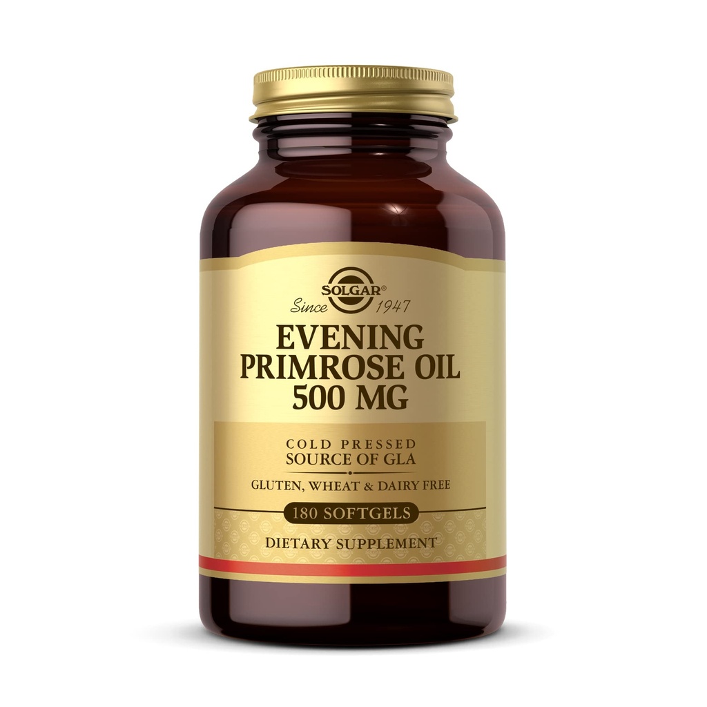 Solgar Evening Primrose Oil 500 mg, 180 Softgels - Fördert gesunde Haut und Herz-Kreislauf-Gesundheit - Ernährungsunterstützung für Frauen - Glutenfrei, Dairy Frei - 180 Servierungen