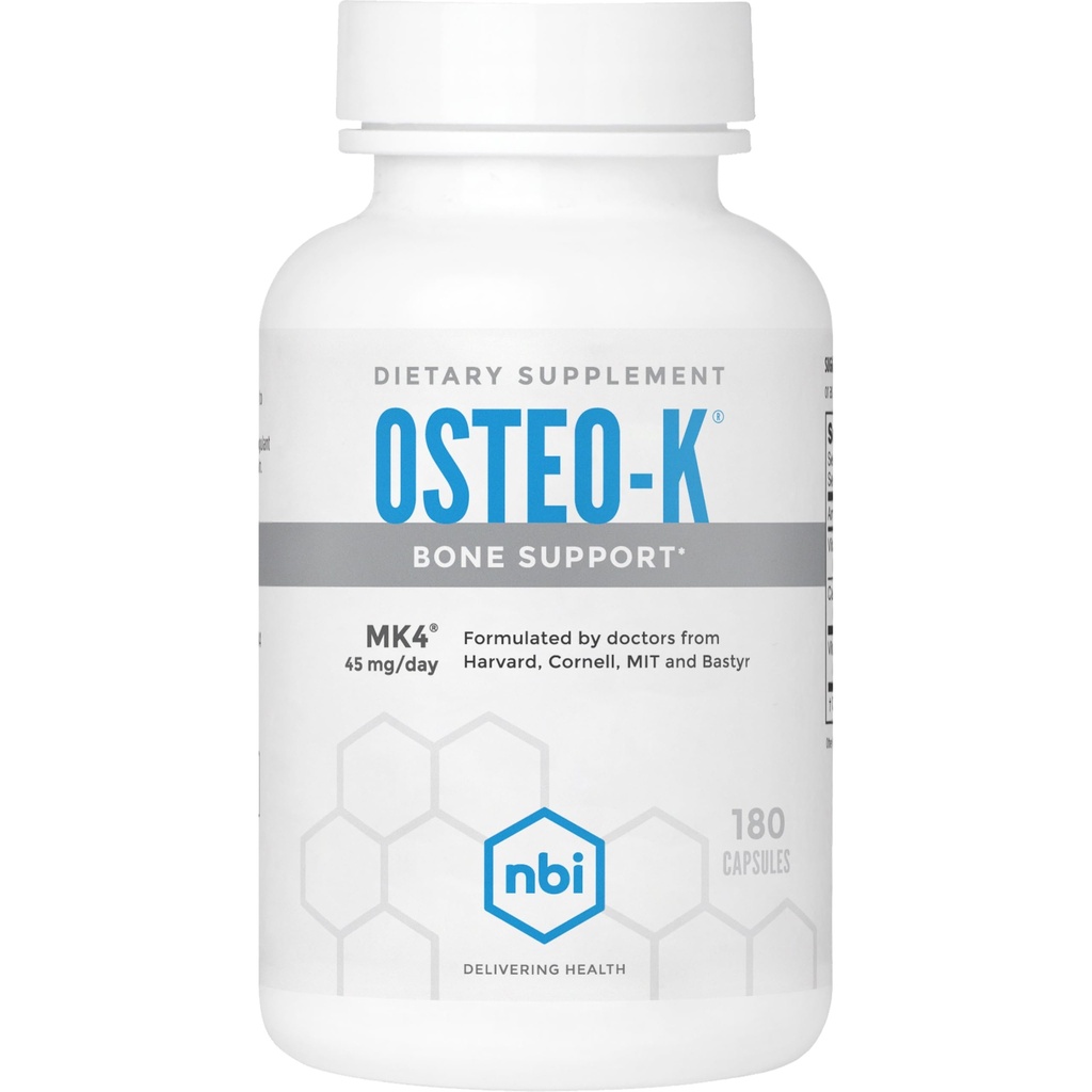 NBI Osteo-K Knochenunterstützung | Vitamin D & K Komplex mit Calcium Citrat Ergänzung | 45mg Vitamin K2 (MK4) für starke Knochen Gesundheit & Funktion | 180ct Veggie Kapseln