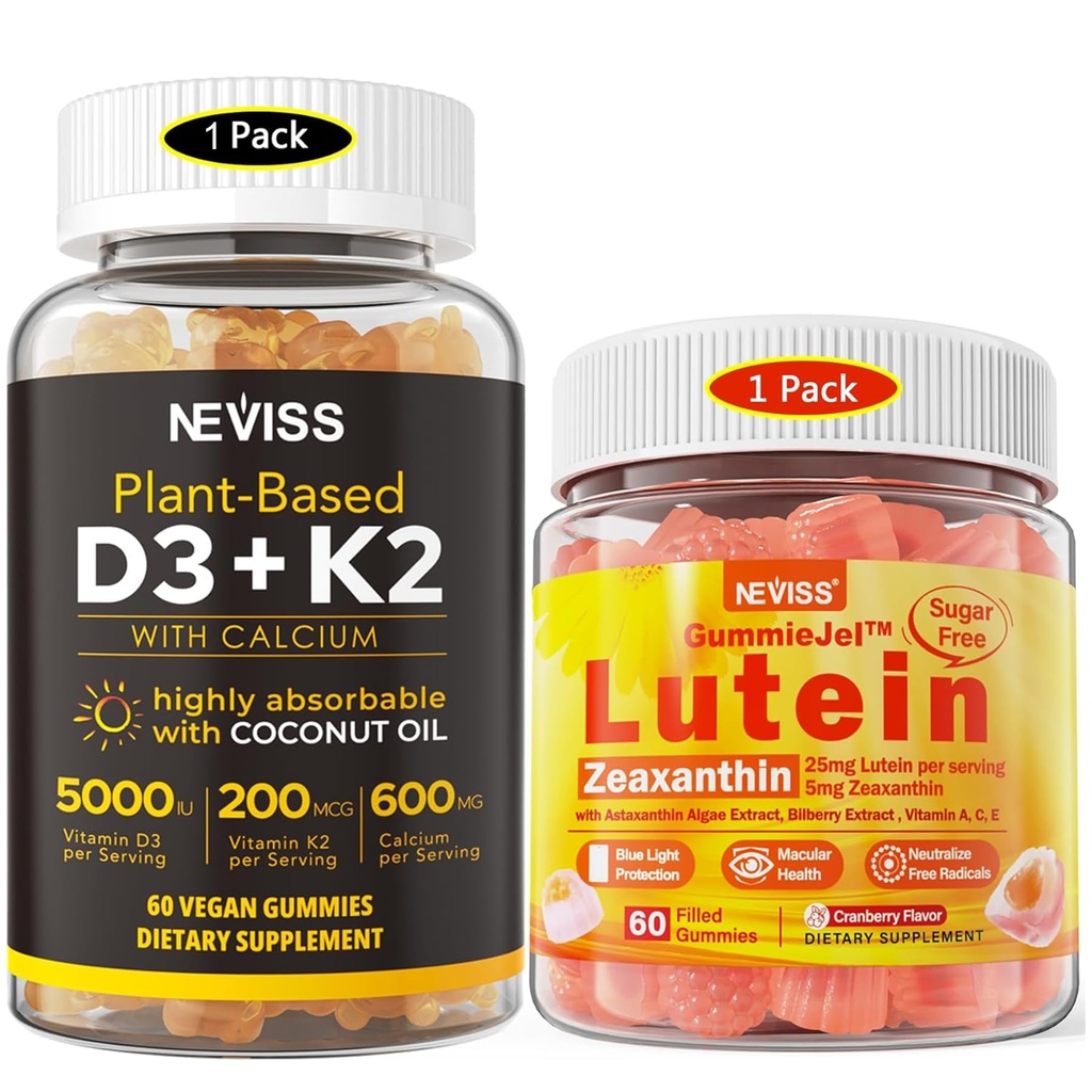 NEVISS Lutéine sans sucre Gommies 60 Compte + Vitamine D3 Gommies 60 Compte