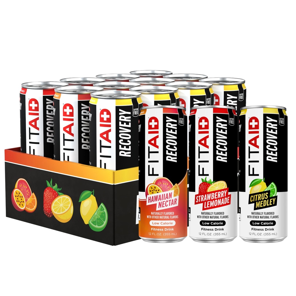FITAID Recovery Blend, Variety Pack, BCAAs, Glucosamin, Elektrolyte, Omega-3s, Grüner Tee, 100% Clean, Paleo, Vegan & Gluten-frei, Natürlich gesüßt & Flavored, 12-oz. Dosen (Pack von 12)