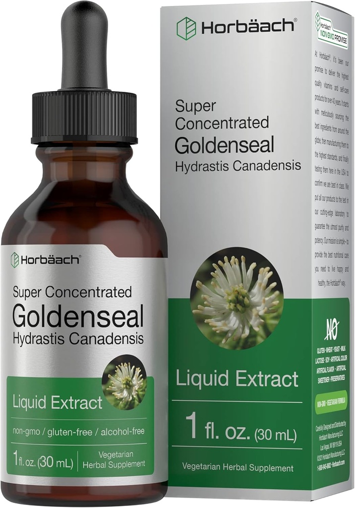 Horbäach Goldenseal Wurzel Tinktur | 1 Fl Oz | Flüssige Extrakt Ergänzung | Hydrastis Canadensis Kräuter Tropfen | Alkoholfrei | Vegetarisch, Non-GMO und Glutenfrei